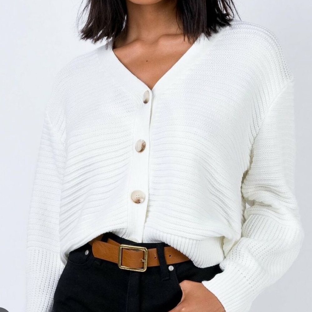Princess Polly White Oroville Cardigan Sweater